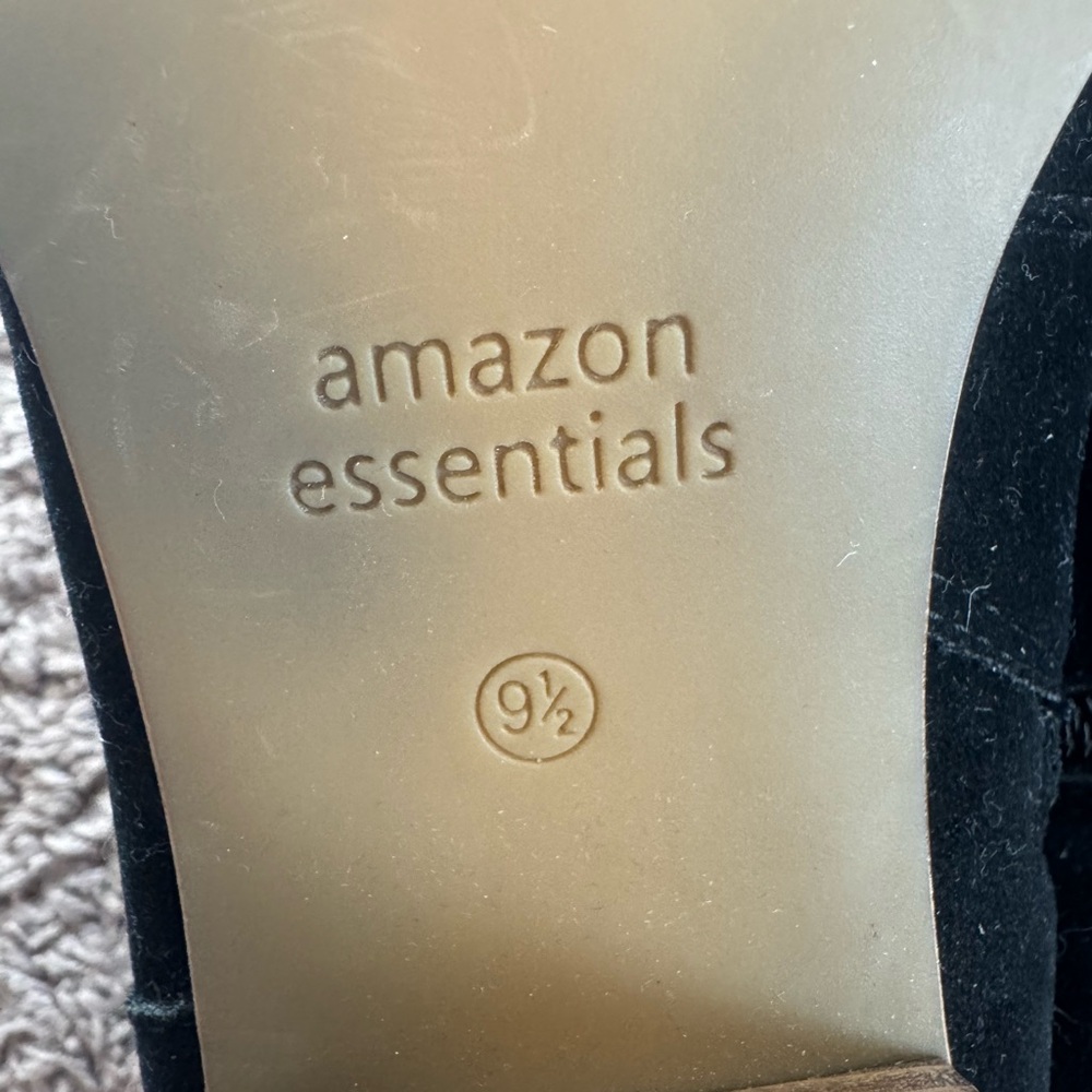 Amazon Essentials Black Faux Suede Ankle Boots Block Wooden Heel Western 9.5 - Picture 6 of 9